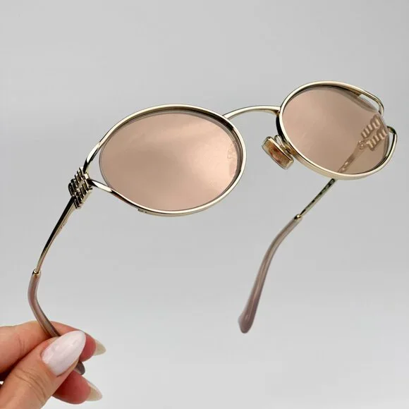 Miu Miu MU52YS ZVN20F BRAND NEW Sunglasses Pink Gold Mirror Silver Oval Unisex - Picture 4 of 11
